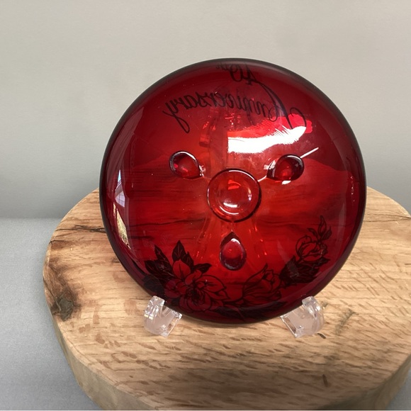 Vintage - Ruby Red Bon Bon Dish - 40th Anniversary - Trimmed out in Silver - Picture 4 of 7